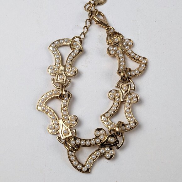 Pearl Accented Gold-tone Link Bracelet - Picture 2 of 6